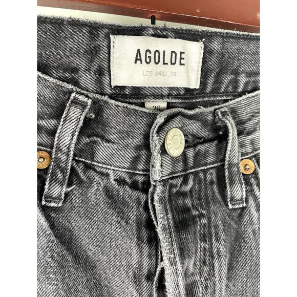 Agolde 90’s Crop Black Shutter Loose Fit Distressed Button Fly Denim Jeans Pants - Picture 2 of 15